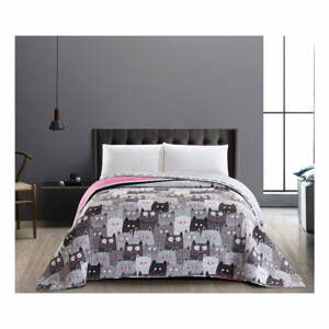 Obojstranný sivý pléd z mikrovlákna DecoKing Cat Invasion, 200 × 220 cm