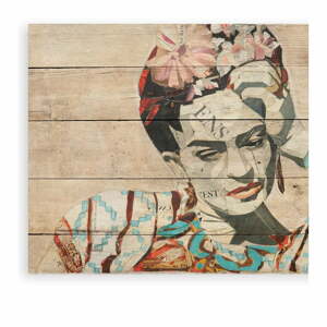 Nástenná ceduľa z borovicového dreva Madre Selva Collage of Frida, 40 × 60 cm