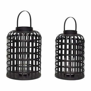 Súprava 2 čiernych bambusových lampášov Hübsch Bamboo Garo