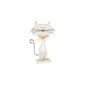 Biela drevená dekorácia v tvare mačky Dakls Cats, výška 18 cm