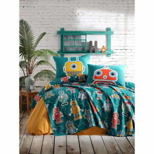Set prehozu a 2 obliečok na vankúše EnLora Home Robotta Green, 200 x 235 cm