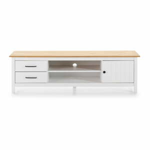 Biely TV stolík z borovicového dreva 158x47 cm Miranda – Marckeric