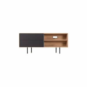 TV stolík z dubového dreva v čierno-prírodnej farbe 150x64 cm Fina – Gazzda