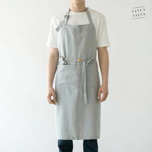 Svetlosivá ľanová zástera Linen Tales Chef, dĺžka 100 cm