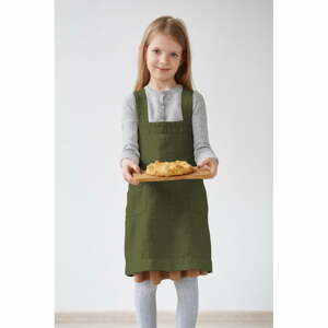 Detská tmavozelená ľanová zástera Linen Tales Pinafore, 60 x 34 cm