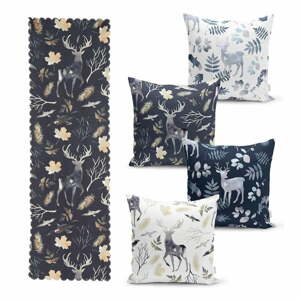 Súprava 4 vianočných obliečok na vankúš a behúň na stôl Minimalist Cushion Covers Christmas Forest