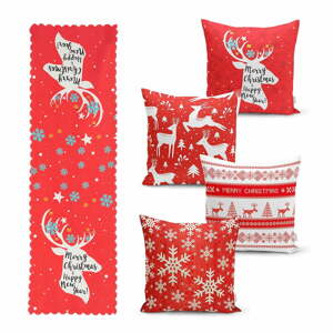 Súprava 4 vianočných obliečok na vankúš a behúň na stôl Minimalist Cushion Covers Joy