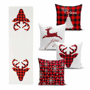 Súprava 4 vianočných obliečok na vankúš a behúň na stôl Minimalist Cushion Covers Christmas Tartan