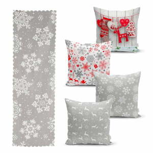 Súprava 4 vianočných obliečok na vankúš a behúň na stôl Minimalist Cushion Covers Snowflakes