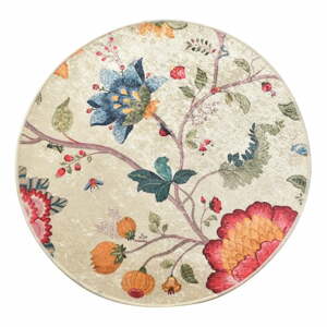 Sivá zamatová kúpeľňová predložka ø 100 cm Vintage Flower – Foutastic