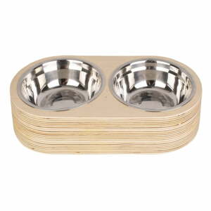 Súprava 2 kovových misiek vo svetlom drevenom podstavci PT LIVING Pet, šírka 18 cm