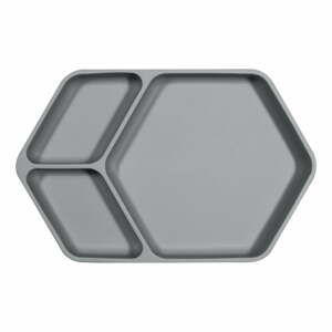 Sivý silikónový detský tanier 16x25 cm – Kindsgut