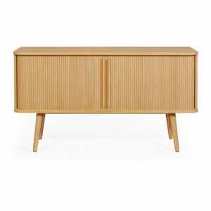 Nízka komoda v dekore duba s posuvnými dverami v prírodnej farbe 138x75 cm Rove – Woodman