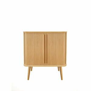 Vysoká komoda v dekore duba s posuvnými dverami v prírodnej farbe 83x95 cm Rove – Woodman