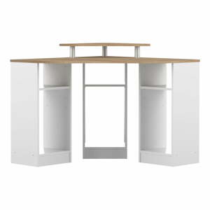 Biely pracovný stôl s doskou v dekore duba 94x94 cm - TemaHome