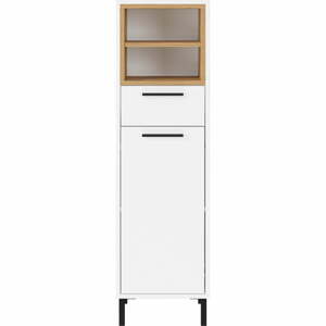 Biela vysoká kúpeľňová skrinka v dekore duba 34x118 cm Loria - Germania