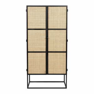 Čierna ratanová vysoká komoda 70x145 cm Guuji - White Label