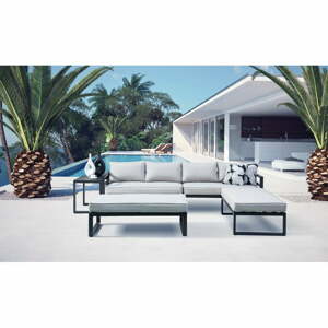 Čierno-béžový kovový záhradný lounge set pre 8 Portland – Rojaplast