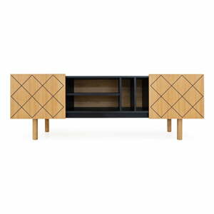 Čierny/prírodný TV stolík v dekore duba 175x60 cm Porto - Woodman
