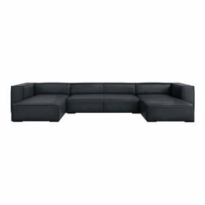 Tmavomodrá kožená rohová pohovka (do tvaru "U") Madame – Windsor & Co Sofas