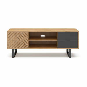 Antracitovosivá/prírodný TV stolík v dekore duba 140x52 cm Madona – Marckeric