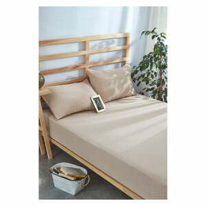 Béžová napínacia bavlnená plachta a obliečka na vankúš v súprave 180x200 cm – Mila Home