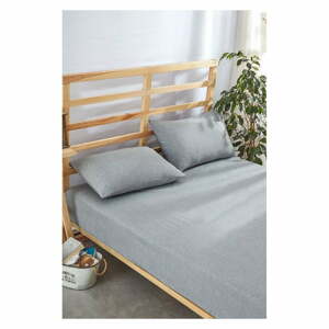 Sivá napínacia bavlnená plachta a obliečka na vankúš v súprave 180x200 cm – Mila Home