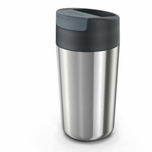 Cestovný hrnček v tmavomodro-lesklo striebornej farbe 450 ml Sipp – Joseph Joseph