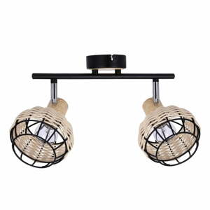 Čierno-krémové stropné svietidlo s tienidlom z kovu a ratanu ø 12 cm Tajga – Candellux Lighting