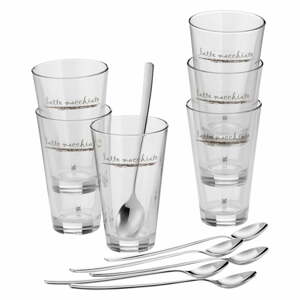 Sklenené hrnčeky s lyžičkami v striebornej farbe v súprave 6 ks 280 ml - WMF