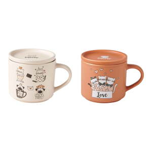 Oranžové/béžové porcelánové hrnčeky v súprave 2 ks 350 ml Cats – Brandani