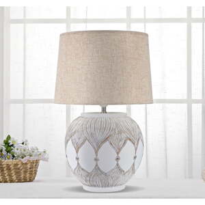 Stolová lampa s textilným tienidlom v bielo-zlatej farbe (výška 59 cm) Atene – Mauro Ferretti