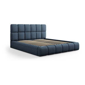 Tmavomodrá čalúnená dvojlôžková posteľ s úložným priestorom s roštom 180x200 cm Bellis – Micadoni Home