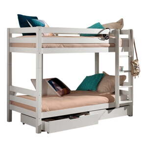 Biela poschodová detská posteľ z borovicového dreva s úložným priestorom 90x200 cm PINO – Vipack