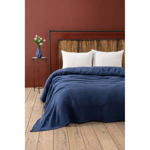 Tmavomodrý mušelínový pléd 170x250 cm Muslin – Mijolnir