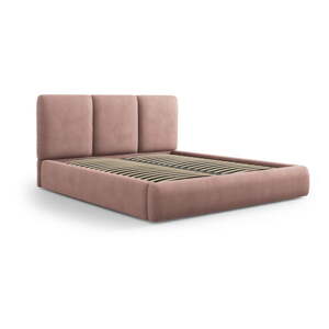 Svetloružová čalúnená dvojlôžková posteľ s úložným priestorom s roštom 180x200 cm Brody – Mazzini Beds