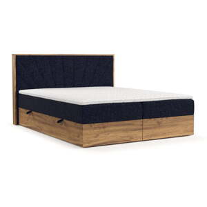 Boxspring posteľ s úložným priestorom v tmavomodro-prírodnej farbe 140x200 cm Asahi – Maison de Rêve