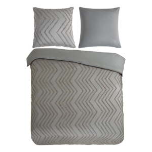 Sivo-hnedé predĺžené obliečky na dvojlôžko z mikrovlákna 200x220 cm Pure Zigzag – Good Morning