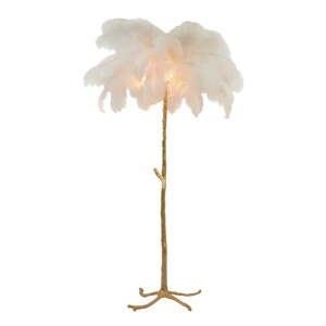 Stojacia lampa s tienidlom z peria v bielo-zlatej farbe (výška 180 cm) Feather – Light & Living
