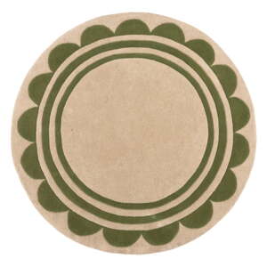 Ručne tkaný vlnený okrúhly koberec v zeleno-prírodnej farbe ø 120 cm Lois Scallop – Flair Rugs