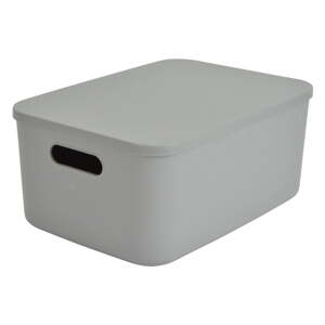 Sivý plastový úložný box s vekom 35,5x25,5x16 cm – Homéa
