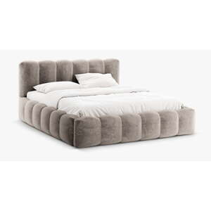 Svetlohnedá čalúnená dvojlôžková posteľ s úložným priestorom a roštom 180x200 cm Lupine – Micadoni Home