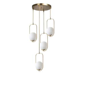 Závesné svietidlo v bielo-zlatej farbe so skleneným tienidlom ø 30 cm Ahu – Opviq lights