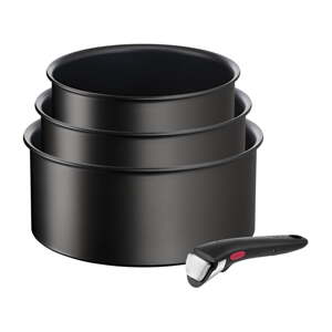 Hliníkové hrnce v súprave 3 ks s nepriľnavým povrchom/s odnímateľnou rukoväťou na indukčný varič INGENO Eco Resist L3979202 – Tefal