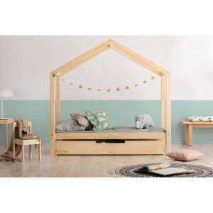 Domčeková detská posteľ s výsuvným lôžkom s úložným priestorom s roštom v prírodnej farbe 90x190 cm RM – Adeko