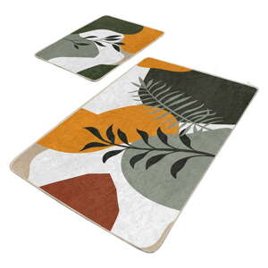 Zelené zamatové kúpeľňové predložky v súprave 2 ks 60x100 cm Illustrated Autumn – Mila Home