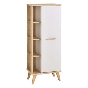 Krémová vysoká kúpeľňová skrinka v dekore duba 50,5x128 cm Quickset 966 – Pelipal