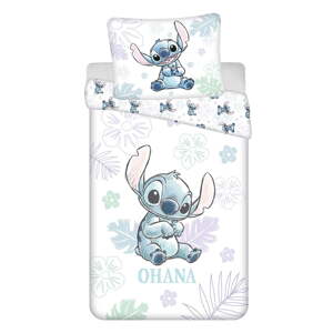 Biele bavlnené detské obliečky na jednolôžko 140x200 cm Lilo and Stitch "Ohana White" – Jerry Fabrics