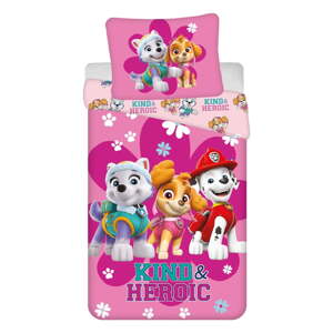 Ružové bavlnené detské obliečky na jednolôžko 140x200 cm Paw Patrol "Heroic" – Jerry Fabrics