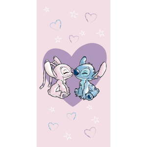 Ružová bavlnená detská osuška 70x140 cm Lilo and Stitch "Love" - ​​Jerry Fabrics